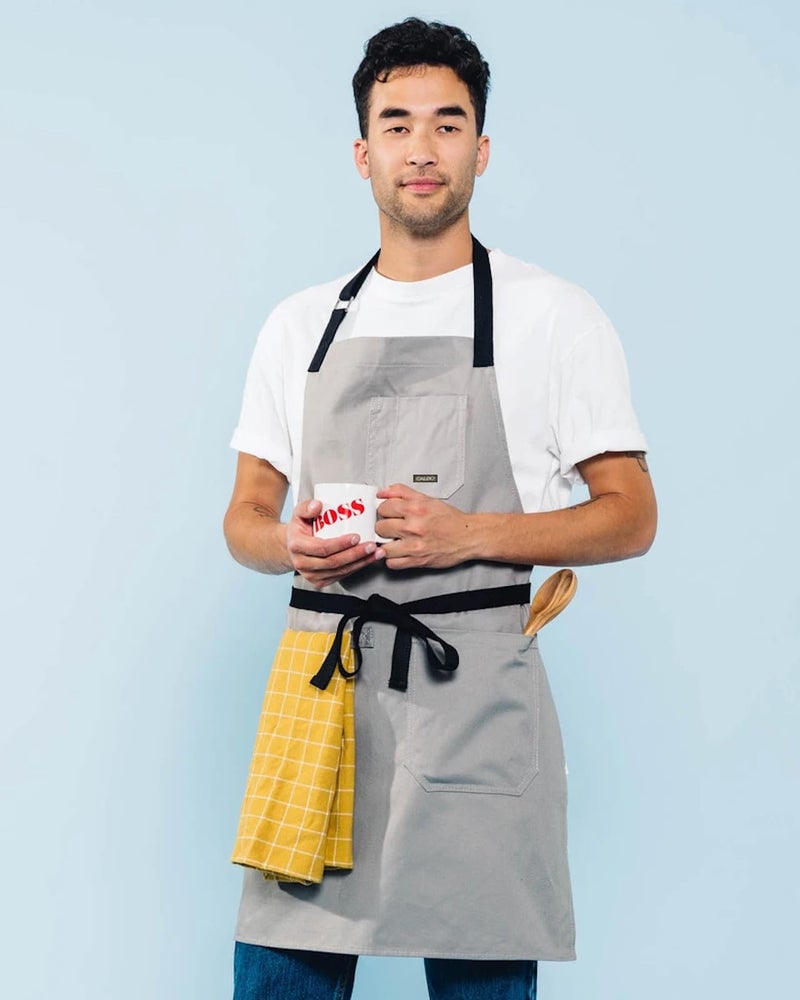 Caldo Daily Cotton Kitchen Apron for Cooking- Mens and Womens Professional Chef or Server Bib Apron - Adjustable Straps with Pockets and Towel Loop (Grey) - Image 5